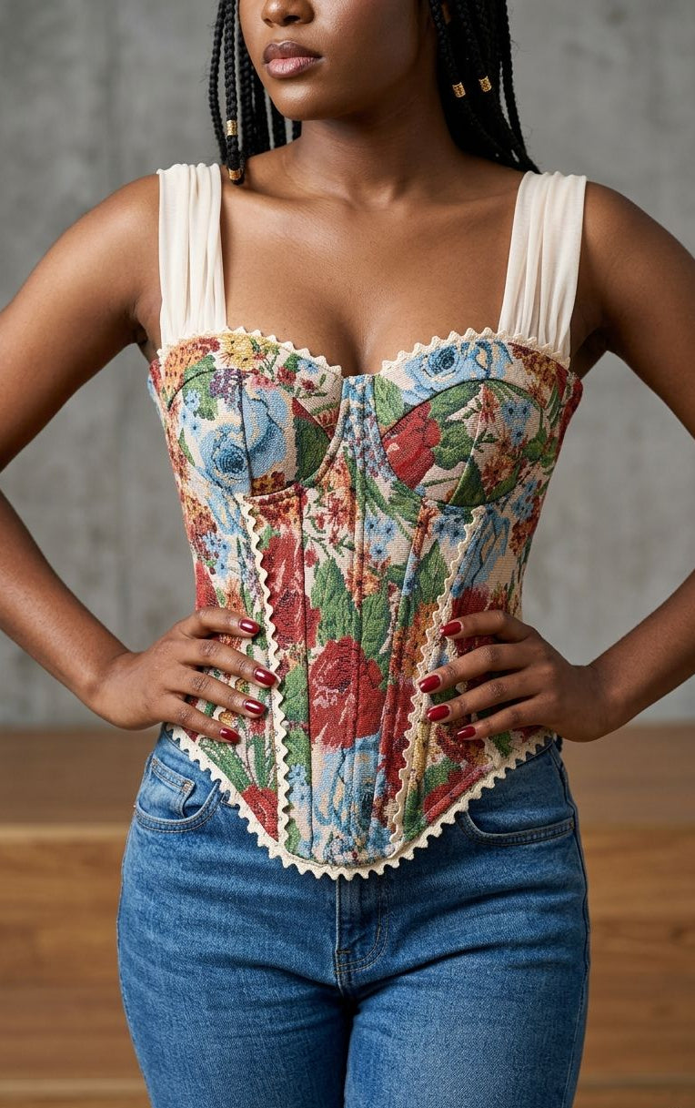 Top Corset Style Tapisserie Florale