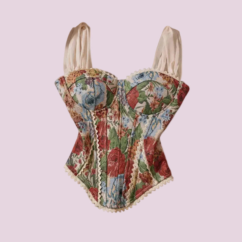 Top Corset Style Tapisserie Florale