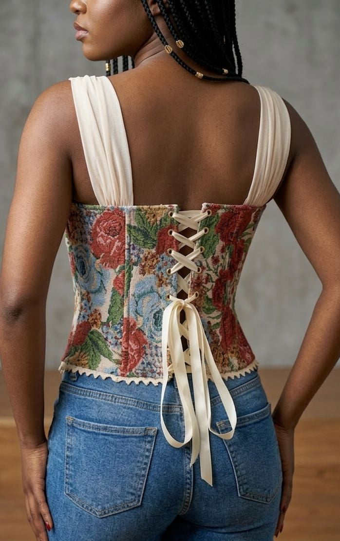 Top Corset Style Tapisserie Florale